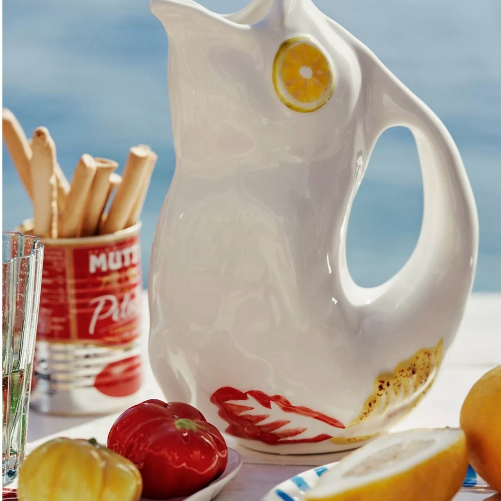Anthropologie White and Red Ceramic Pitcher.  Sold out in stores